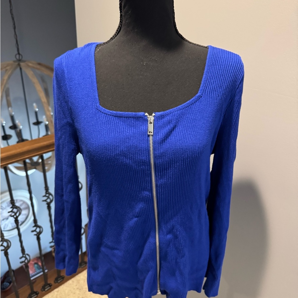 INC International Concepts Royal Blue Zippered Blouse